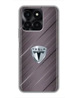 Чехол для Huawei Honor X6a с картинкой «Металлическая текстура Tesla»