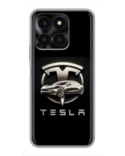 Чехол для Huawei Honor X6a с картинкой «Tesla — серебристое авто»