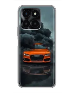 Чехол для Huawei Honor X6a с картинкой «Audi в облаках дыма»