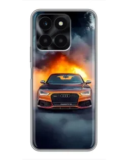 Чехол для Huawei Honor X6a с картинкой «Audi в огненном дыму»