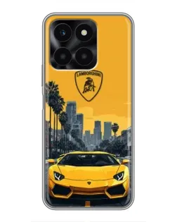 Чехол для Huawei Honor X6a с картинкой «Желтый Lamborghini город»
