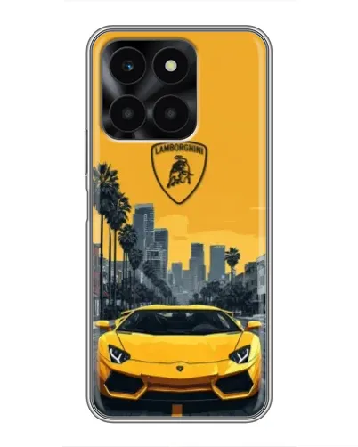 Чехол для Huawei Honor X6a с картинкой «Желтый Lamborghini город»
