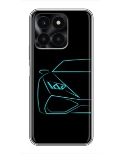 Чехол для Huawei Honor X6a с картинкой «Голубой силуэт Lamborghini»