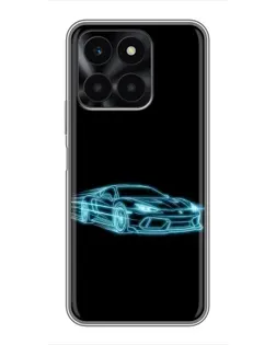 Чехол для Huawei Honor X6a с картинкой «Неоновый контур Lamborghini»