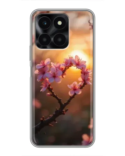 Чехол для Huawei Honor X6a с картинкой «Розовый цвет сердце на фоне заката»
