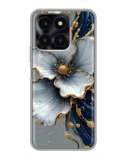 Чехол для Huawei Honor X6a с картинкой «Белый цветок и золотой флюид»