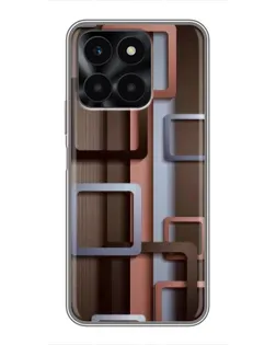 Чехол для Huawei Honor X6a с картинкой «Коричневые объемные квадраты»