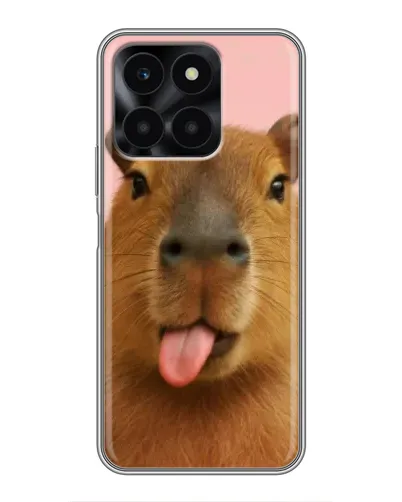 Чехол для Huawei Honor X6a с картинкой «Капибара с языком»