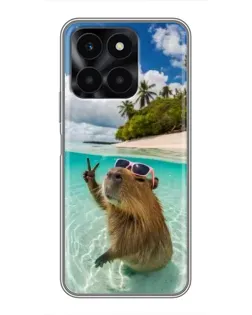 Чехол для Huawei Honor X6a с картинкой «Капибара на море»