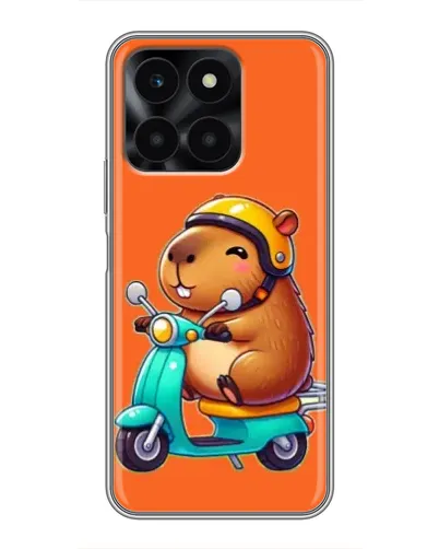 Чехол для Huawei Honor X6a с картинкой «Капибара на скутере»