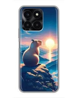 Чехол для Huawei Honor X6a с картинкой «Закат солнца с капибарой»