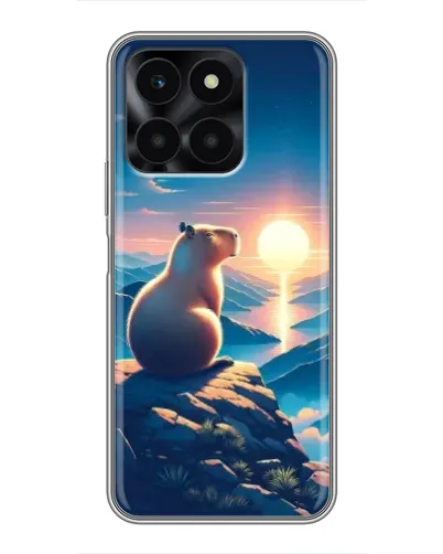 Чехол для Huawei Honor X6a с картинкой «Закат солнца с капибарой»