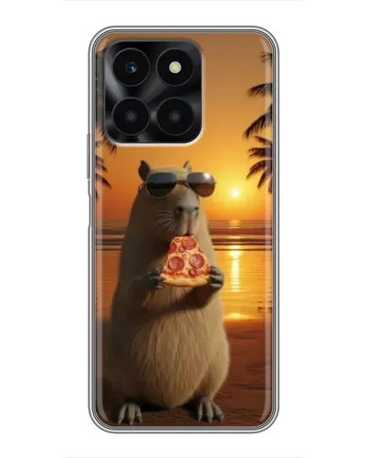Чехол для Huawei Honor X6a с картинкой «Капибара с пиццей»