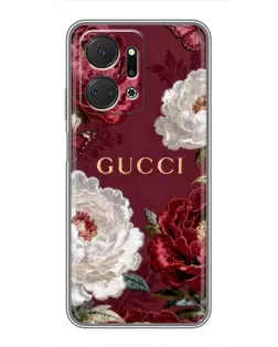Чехол для Huawei Honor X7a с картинкой «Gucci — бордовые розы»