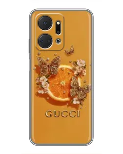 Чехол для Huawei Honor X7a с картинкой «Gucci — золотые бабочки»
