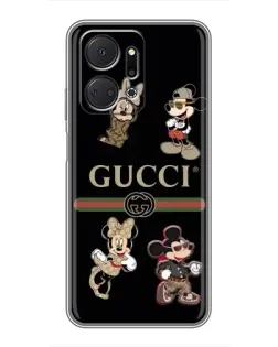 Чехол для Huawei Honor X7a с картинкой «Gucci — герои Disney и монограмма»