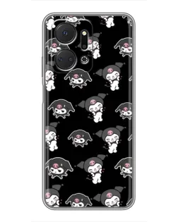 Чехол для Huawei Honor X7a с картинкой «Черный паттерн Kuromi»