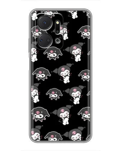Чехол для Huawei Honor X7a с картинкой «Черный паттерн Kuromi»