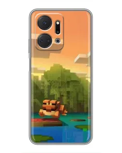 Чехол для Huawei Honor X7a с картинкой «Майнкрафт закат солнца»