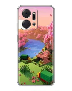 Чехол для Huawei Honor X7a с картинкой «Розовое дерево Minecraft»