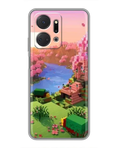 Чехол для Huawei Honor X7a с картинкой «Розовое дерево Minecraft»