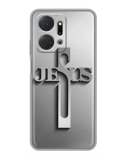 Чехол для Huawei Honor X7a с картинкой «Металлический крест Jesus»