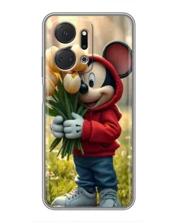 Чехол для Huawei Honor X7a с картинкой «Микки с тюльпанами»