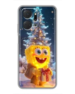 Чехол для Huawei Honor X7a с картинкой «Рождественский Спанч Боб»