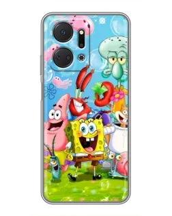 Чехол для Huawei Honor X7a с картинкой «Губка Боб и друзья»