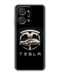 Чехол для Huawei Honor X7a с картинкой «Tesla — серебристое авто»
