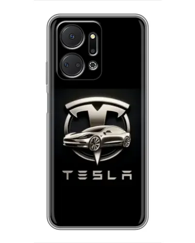 Чехол для Huawei Honor X7a с картинкой «Tesla — серебристое авто»