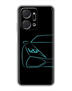 Чехол для Huawei Honor X7a с картинкой «Голубой силуэт Lamborghini»