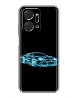 Чехол для Huawei Honor X7a с картинкой «Неоновый контур Lamborghini»