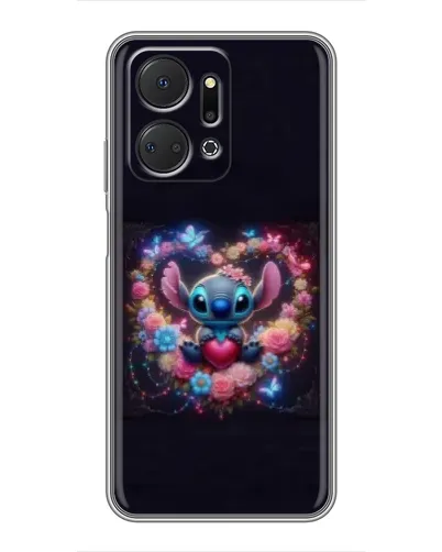 Чехол для Huawei Honor X7a с картинкой «Stitch в цветах»