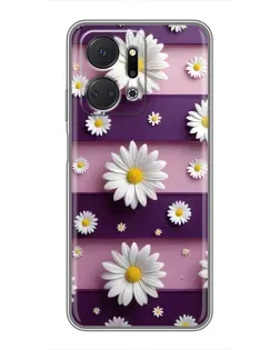 Чехол для Huawei Honor X7a с картинкой «Ромашки на фиолетовом»