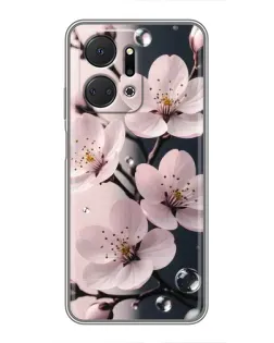 Чехол для Huawei Honor X7a с картинкой «Нежная сакура и капли»