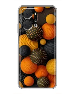 Чехол для Huawei Honor X7a с картинкой «Объемные оранжевые сферы»