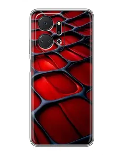 Чехол для Huawei Honor X7a с картинкой «Красная глянцевая сетка»
