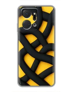 Чехол для Huawei Honor X7a с картинкой «Черное желтое переплетение»