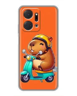 Чехол для Huawei Honor X7a с картинкой «Капибара на скутере»