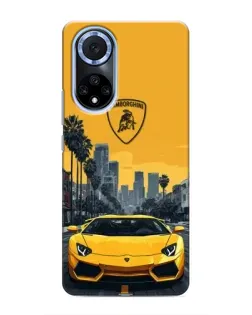 Чехол для Huawei Honor X7b с картинкой «Желтый Lamborghini город»