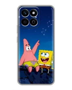 Чехол для Huawei Honor X7c с картинкой «Губка Боб и Патрик ночью»