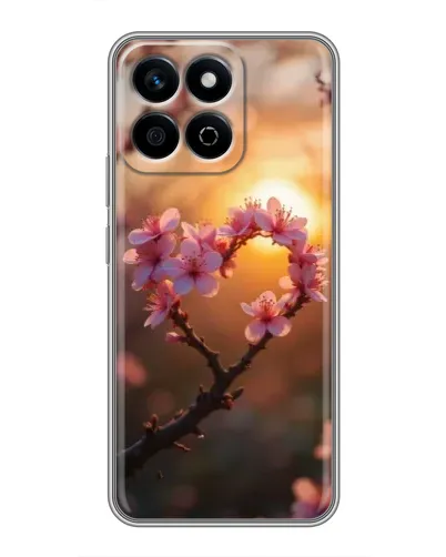 Чехол для Huawei Honor X7c с картинкой «Розовый цвет сердце на фоне заката»