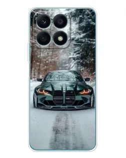 Чехол для Huawei Honor X8a с картинкой «BMW в зимнем лесу»