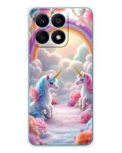 Чехол для Huawei Honor X8a с картинкой «Радуга и единороги»
