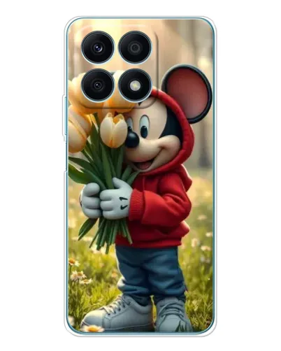 Чехол для Huawei Honor X8a с картинкой «Микки с тюльпанами»