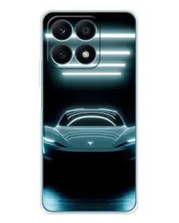 Чехол для Huawei Honor X8a с картинкой «Tesla в неоне»