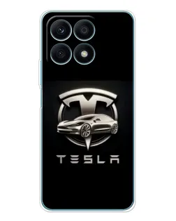Чехол для Huawei Honor X8a с картинкой «Tesla — серебристое авто»