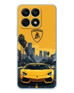 Чехол для Huawei Honor X8a с картинкой «Желтый Lamborghini город»