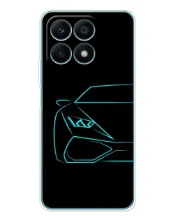 Чехол для Huawei Honor X8a с картинкой «Голубой силуэт Lamborghini»